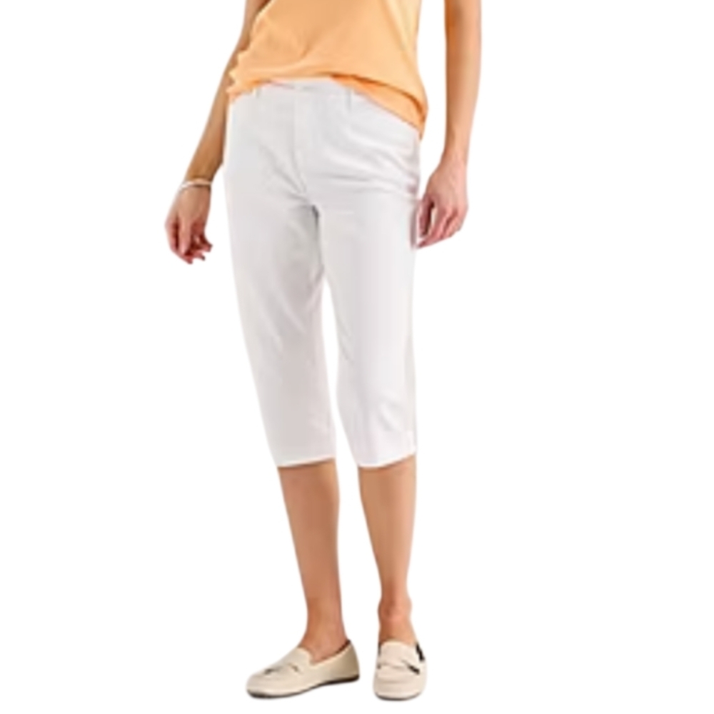 St. John's Bay Women's 16 Mid Rise Crisp White Capri Pants Secretly Slender